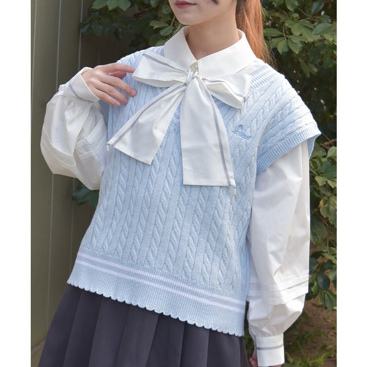 刺繍入りチルデンニットベスト | axes femme | 詳細画像1 