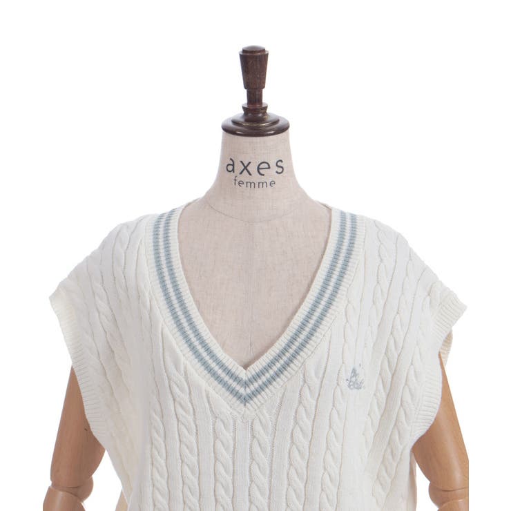 刺繍入りチルデンニットベスト | axes femme | 詳細画像19 