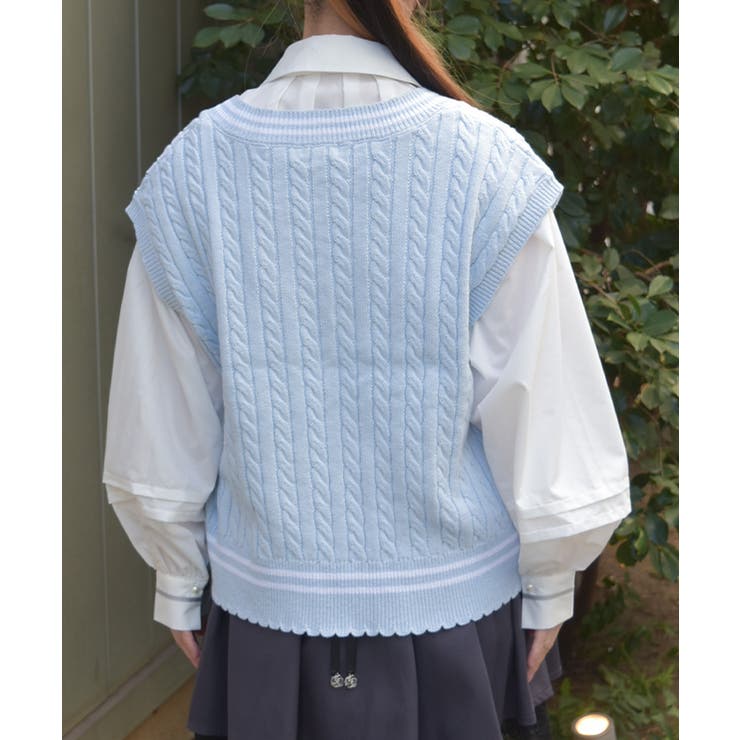 刺繍入りチルデンニットベスト | axes femme | 詳細画像3 