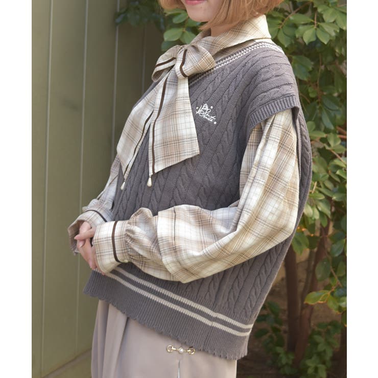 刺繍入りチルデンニットベスト | axes femme | 詳細画像7 