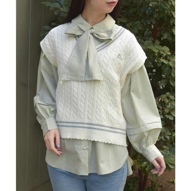 生成り | 刺繍入りチルデンニットベスト | axes femme