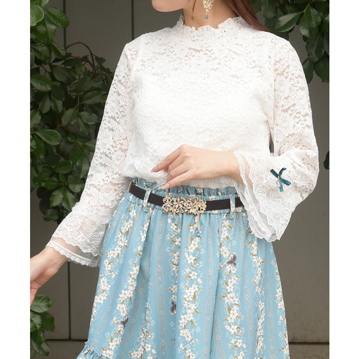 白 | 袖デザイン総レース七分袖プルオーバー | axes femme