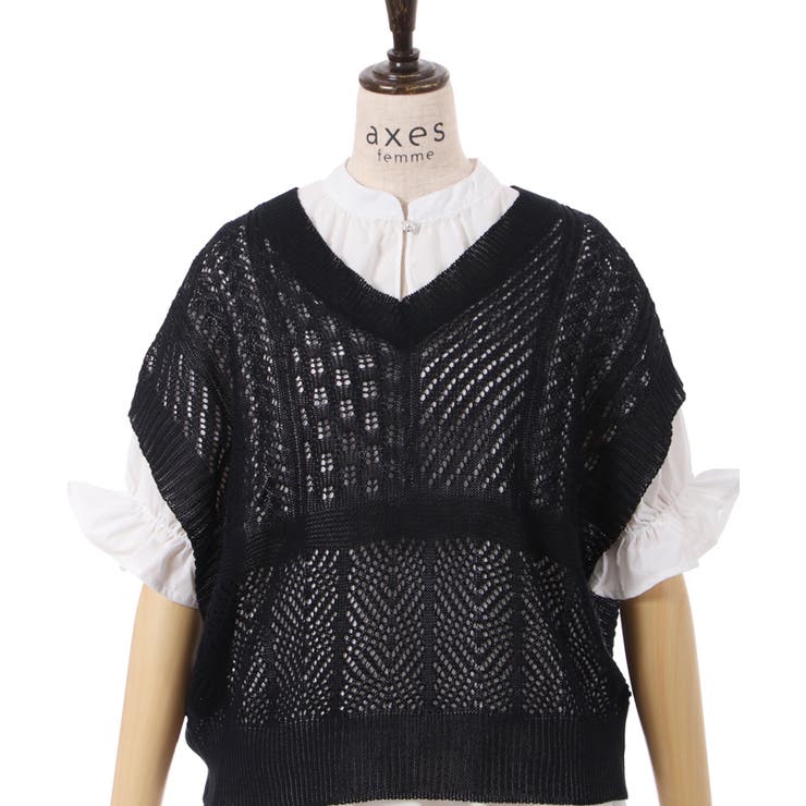 透かし編みベスト×ブラウスセット[品番：IGAW0003851]｜axes