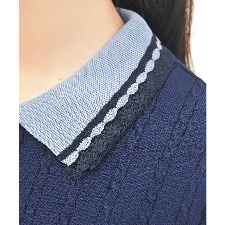 刺繍入り配色襟ニットポロ | axes femme | 詳細画像10 