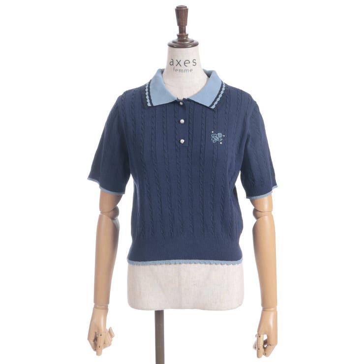 刺繍入り配色襟ニットポロ | axes femme | 詳細画像12 