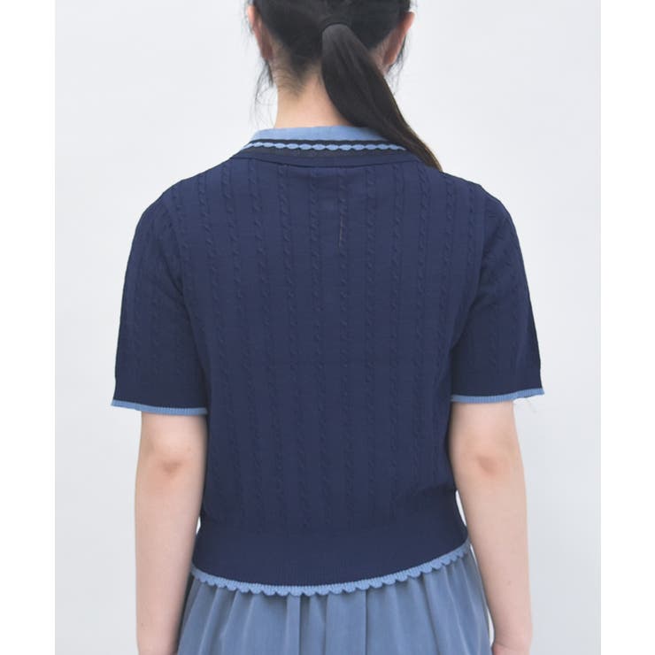 刺繍入り配色襟ニットポロ[品番：IGAW0006689]｜axes femme