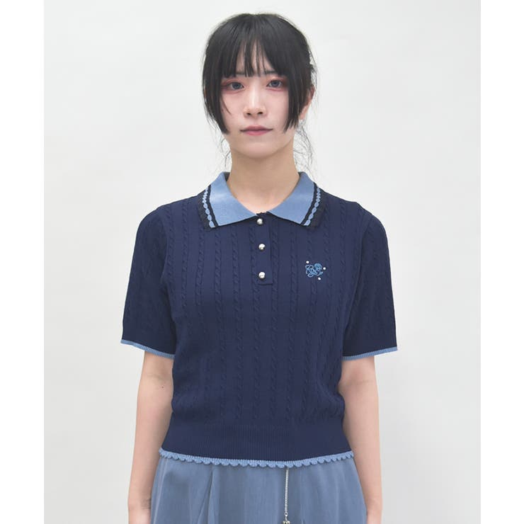 刺繍入り配色襟ニットポロ | axes femme | 詳細画像4 