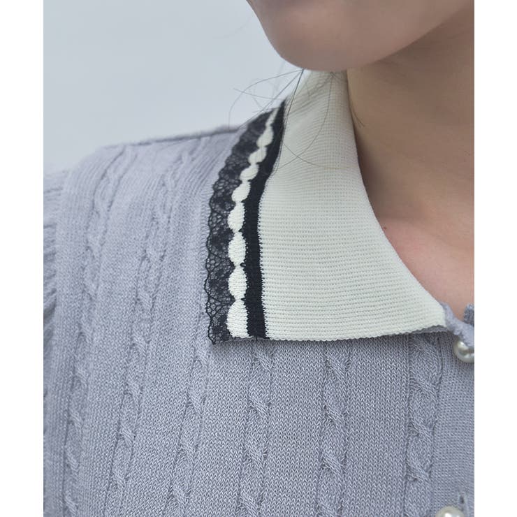 刺繍入り配色襟ニットポロ | axes femme | 詳細画像6 