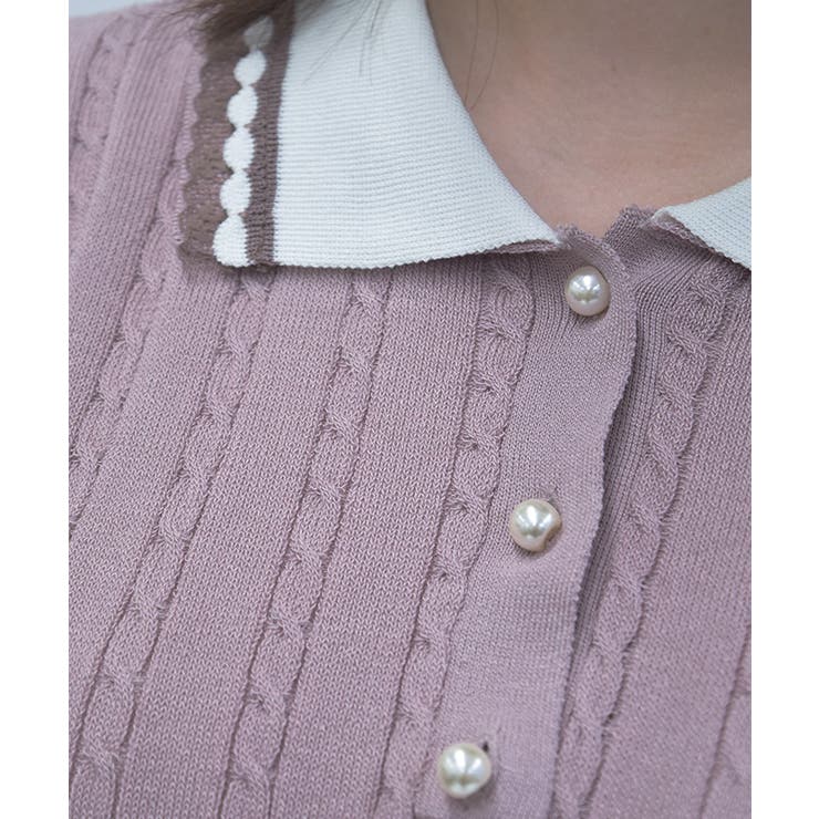 刺繍入り配色襟ニットポロ | axes femme | 詳細画像8 