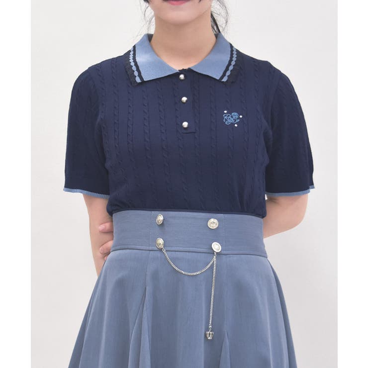 紺 | 刺繍入り配色襟ニットポロ | axes femme