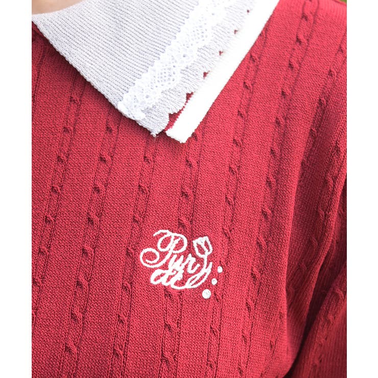 刺繍入りジップニットポロ | axes femme | 詳細画像4 