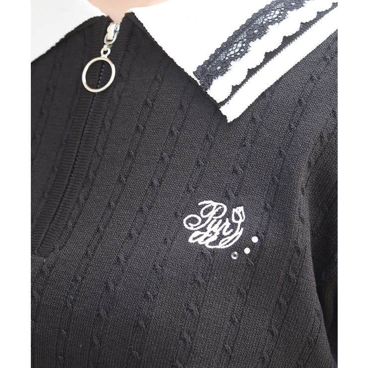 刺繍入りジップニットポロ | axes femme | 詳細画像5 