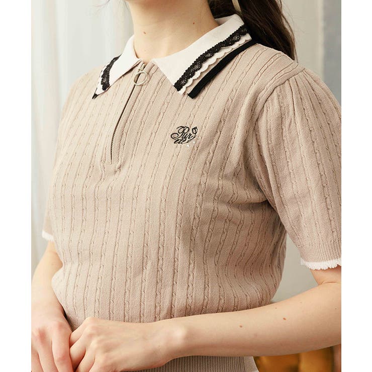 刺繍入りジップニットポロ | axes femme | 詳細画像9 