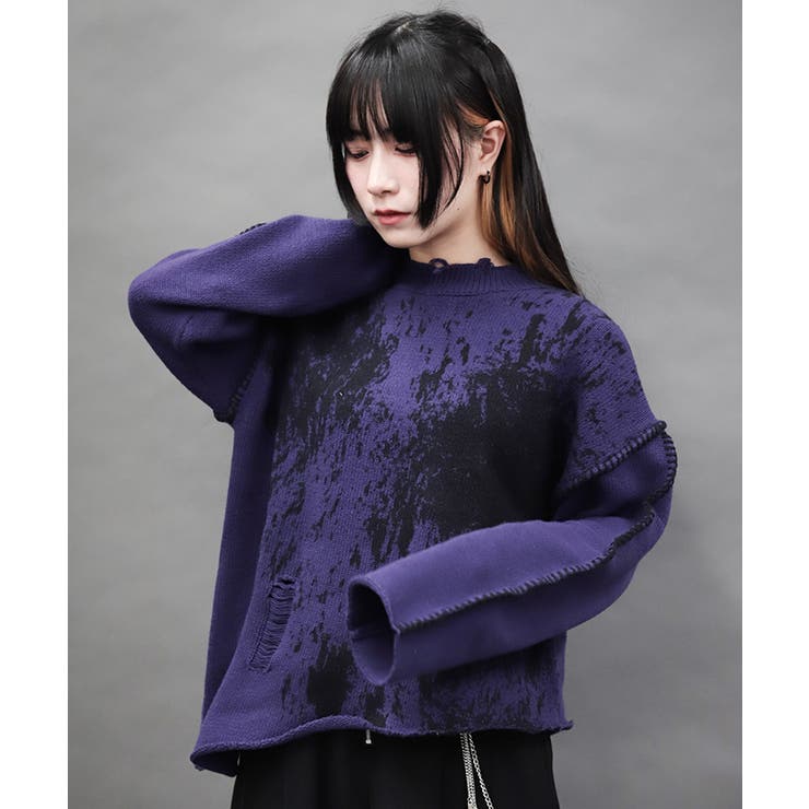 パープル | ダメージニットプルオーバー | axes femme