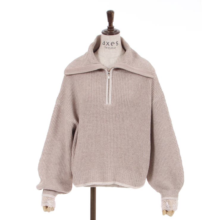 バイカラーハーフジップニット[品番：IGAW0003273]｜axes femme