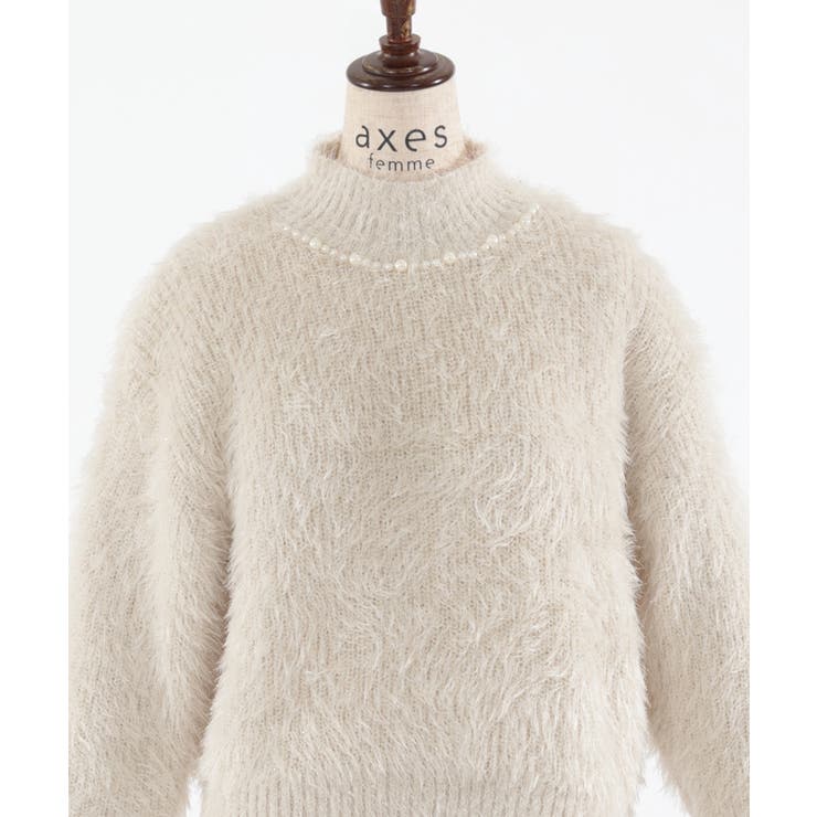 フェザーニット/ パール付き/ ロングスリーブキャバドレス グリッター