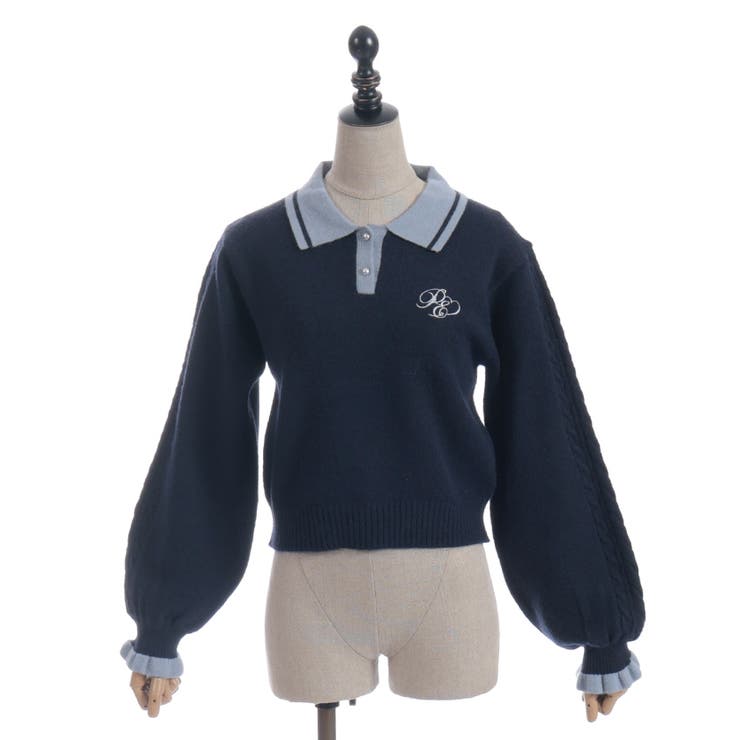 ＰＱ刺繍バイカラーポロニット | axes femme | 詳細画像17 