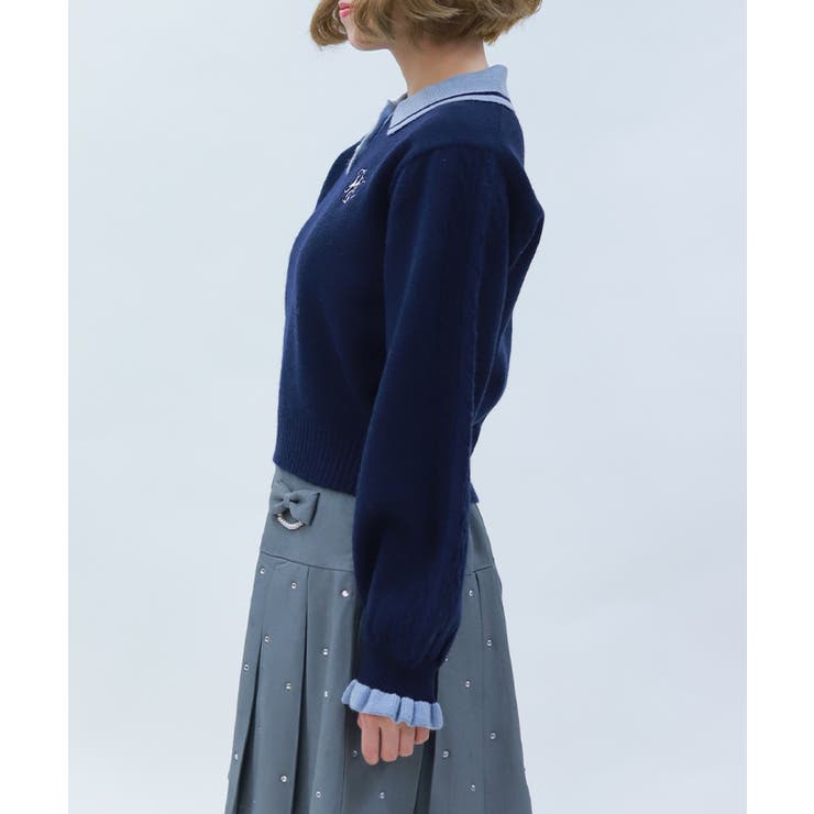 ＰＱ刺繍バイカラーポロニット | axes femme | 詳細画像2 