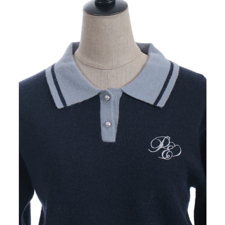 ＰＱ刺繍バイカラーポロニット | axes femme | 詳細画像20 