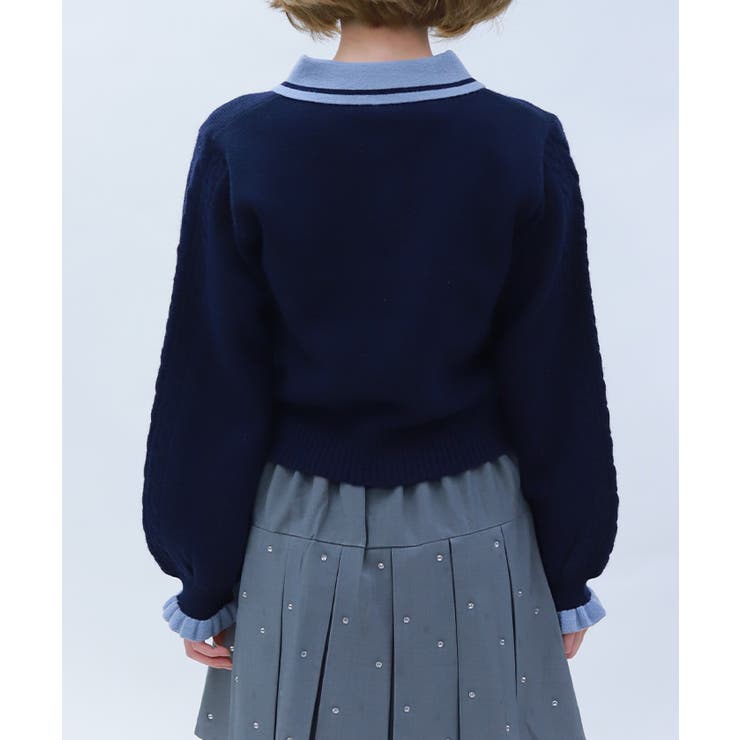 ＰＱ刺繍バイカラーポロニット | axes femme | 詳細画像3 