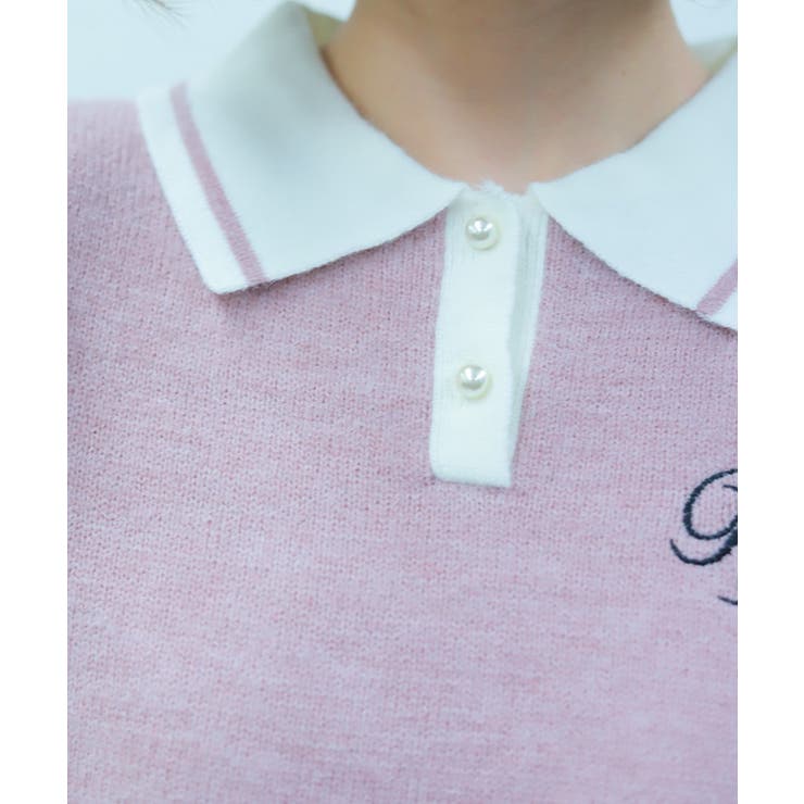 ＰＱ刺繍バイカラーポロニット | axes femme | 詳細画像4 