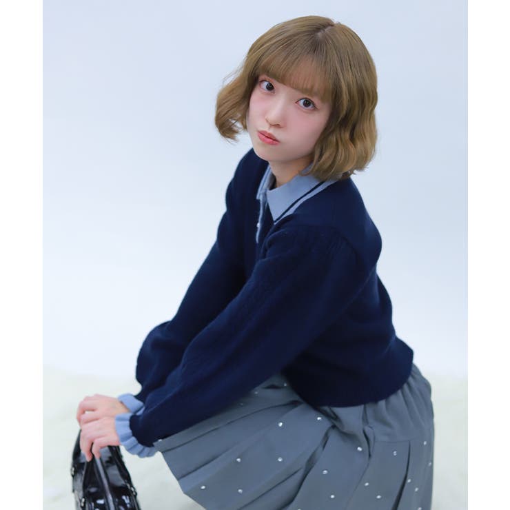 ＰＱ刺繍バイカラーポロニット | axes femme | 詳細画像6 