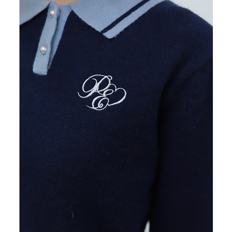 ＰＱ刺繍バイカラーポロニット | axes femme | 詳細画像7 