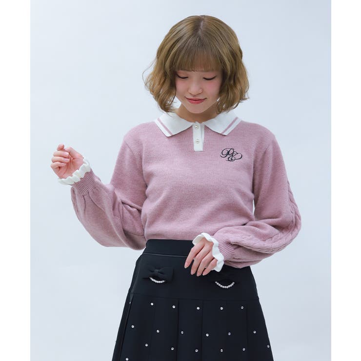 ピンク | ＰＱ刺繍バイカラーポロニット | axes femme