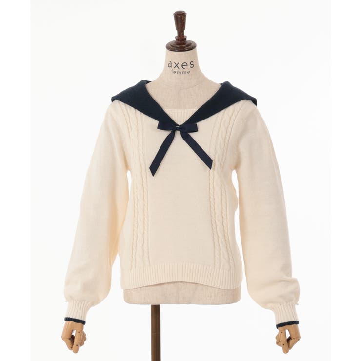 ブローチ付セーラーニット[品番：IGAW0004518]｜axes femme