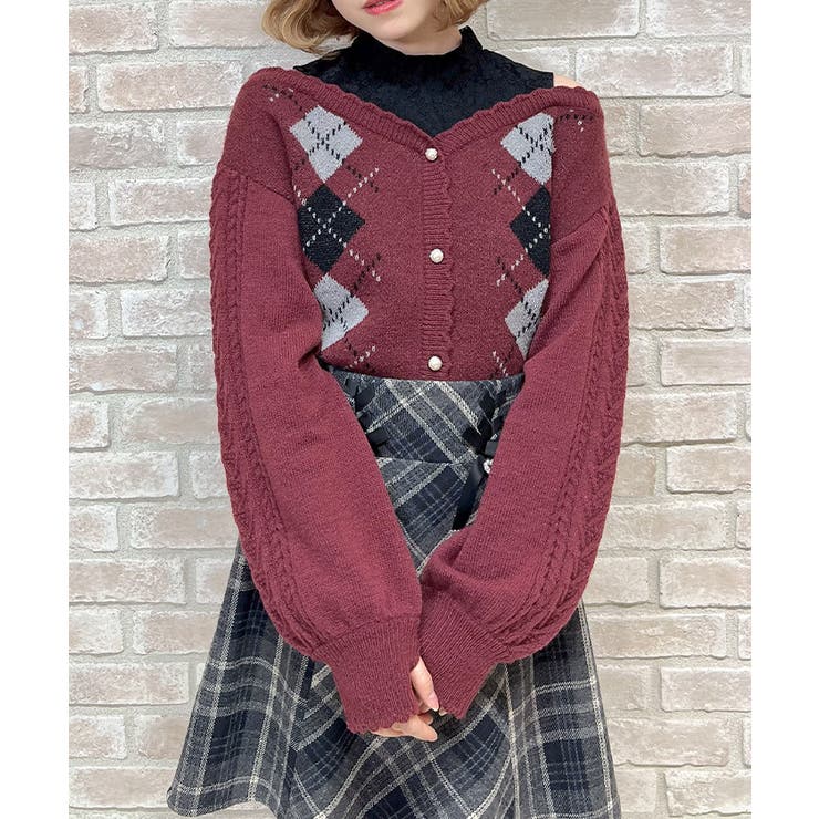 レイヤード風アーガイルニット | axes femme | 詳細画像8 