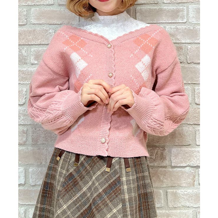 ピンク | レイヤード風アーガイルニット | axes femme