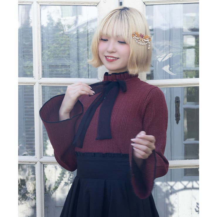 ワイン | リボン付き前後２ｗａｙニット | axes femme