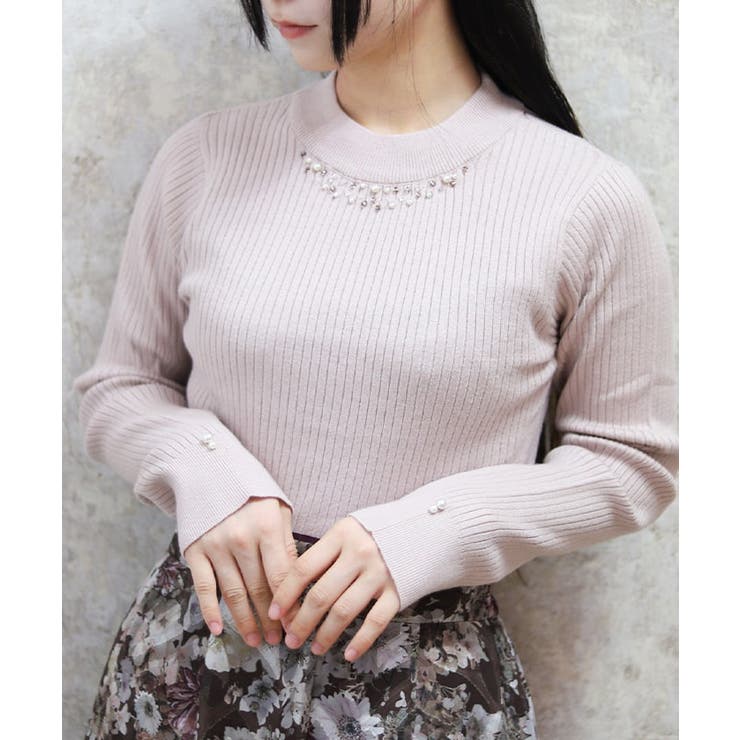 ランダムパールデザインニット[品番：IGAW0005602]｜axes femme