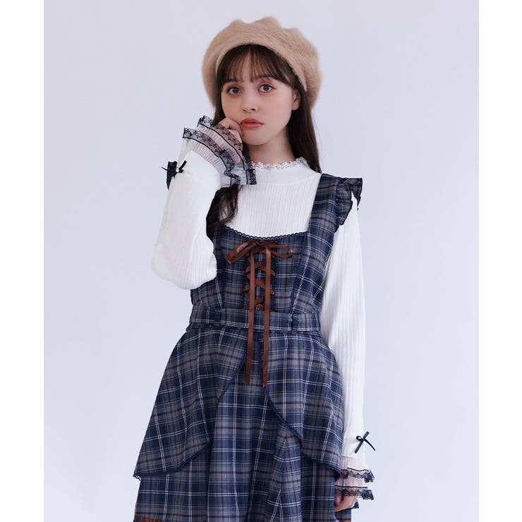 白 | リボン×チュールレースニット | axes femme