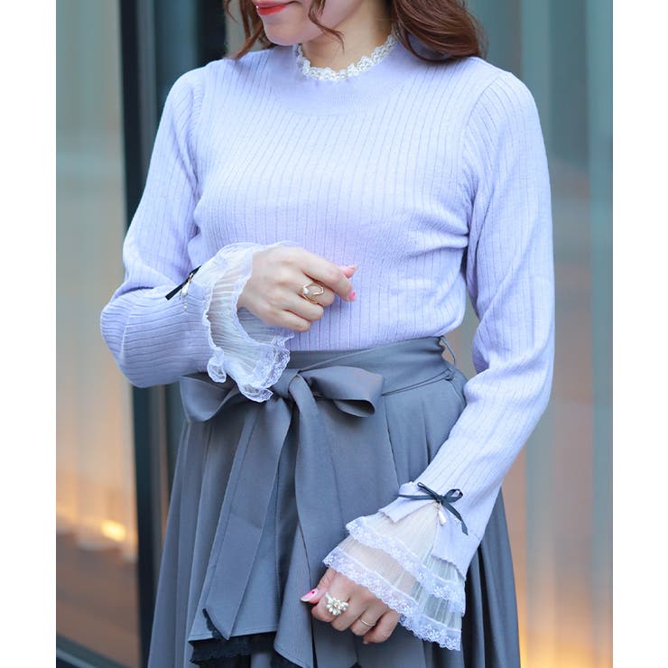ラベンダー | リボン×チュールレースニット | axes femme