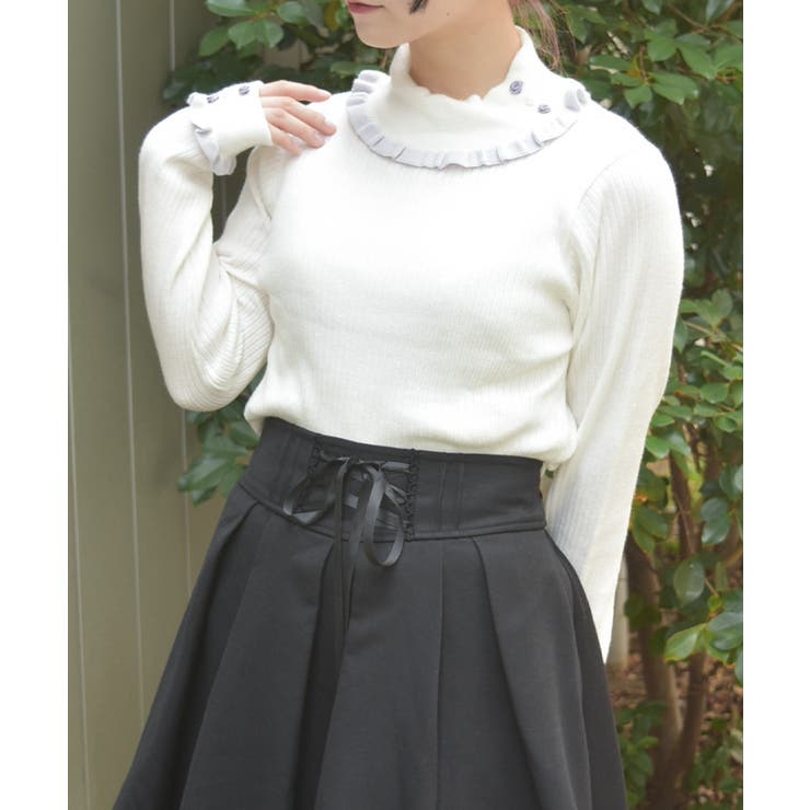 白 | バイカラーフリルローズニット | axes femme