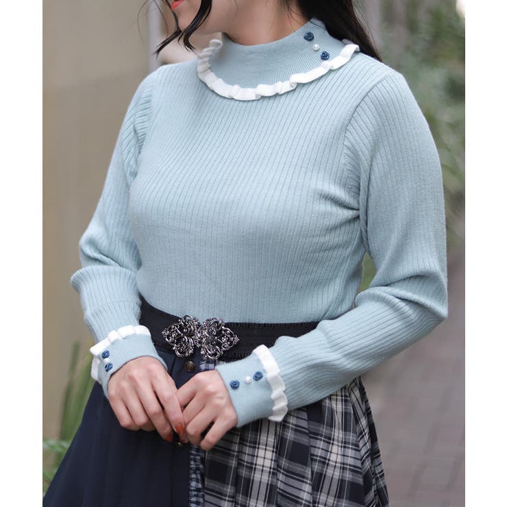 ミント | バイカラーフリルローズニット | axes femme