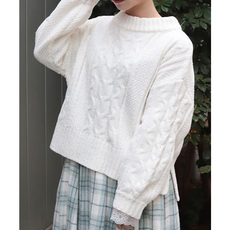 白 | 編み上げモールヤーンニット | axes femme