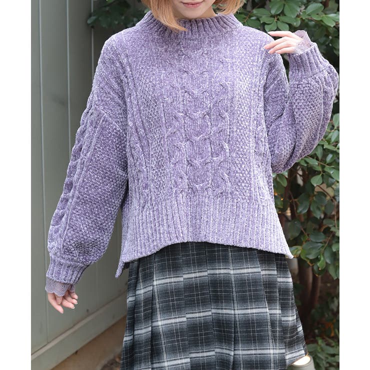パープル | 編み上げモールヤーンニット | axes femme