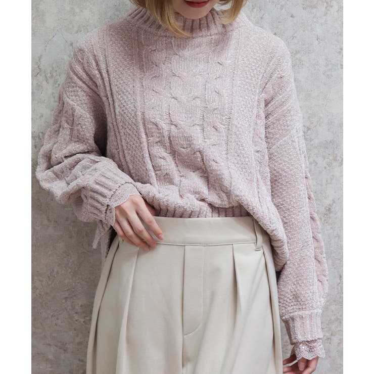 ピンク | 編み上げモールヤーンニット | axes femme