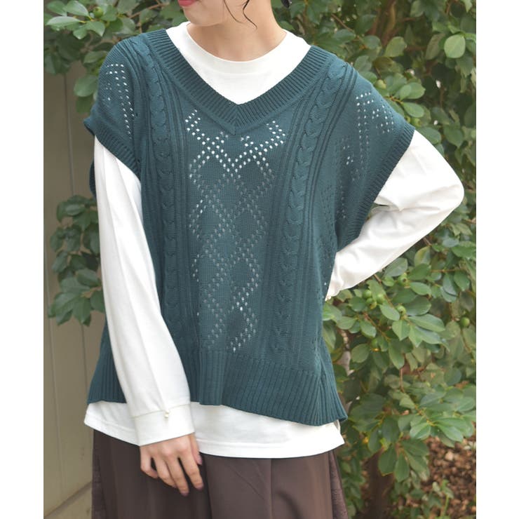 Ｄグリーン | ニットベスト×Ｔシャツセット | axes femme
