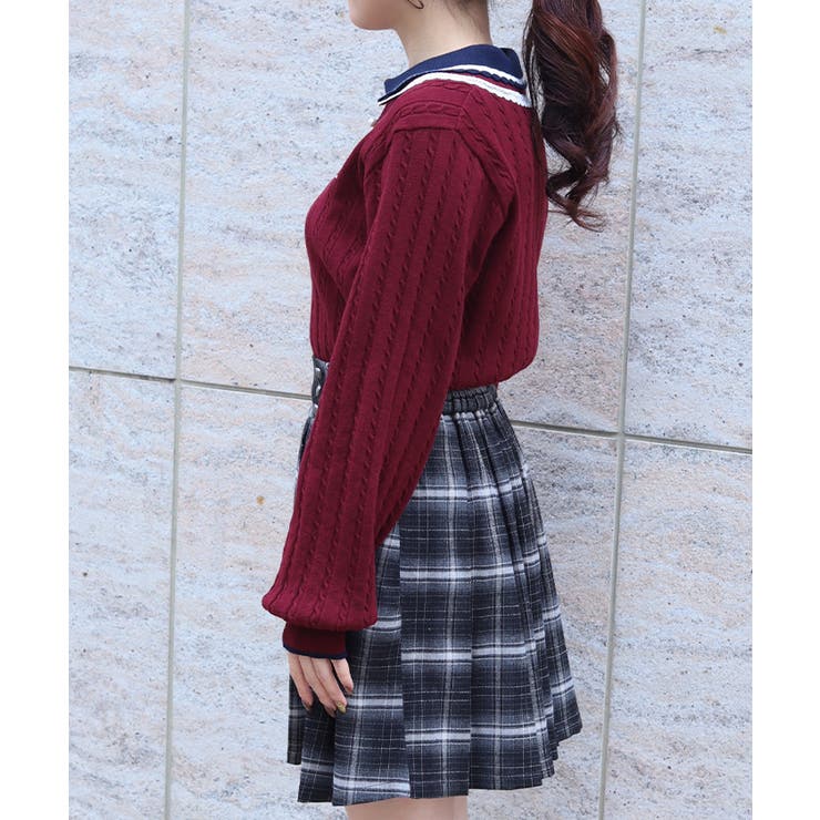 レース×バイカラーニットポロ | axes femme | 詳細画像2 