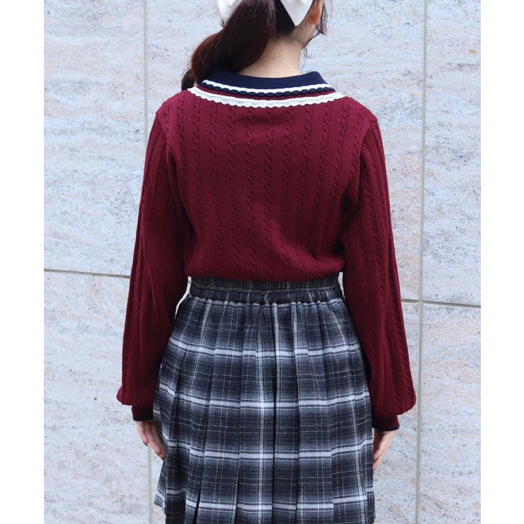 レース×バイカラーニットポロ | axes femme | 詳細画像3 