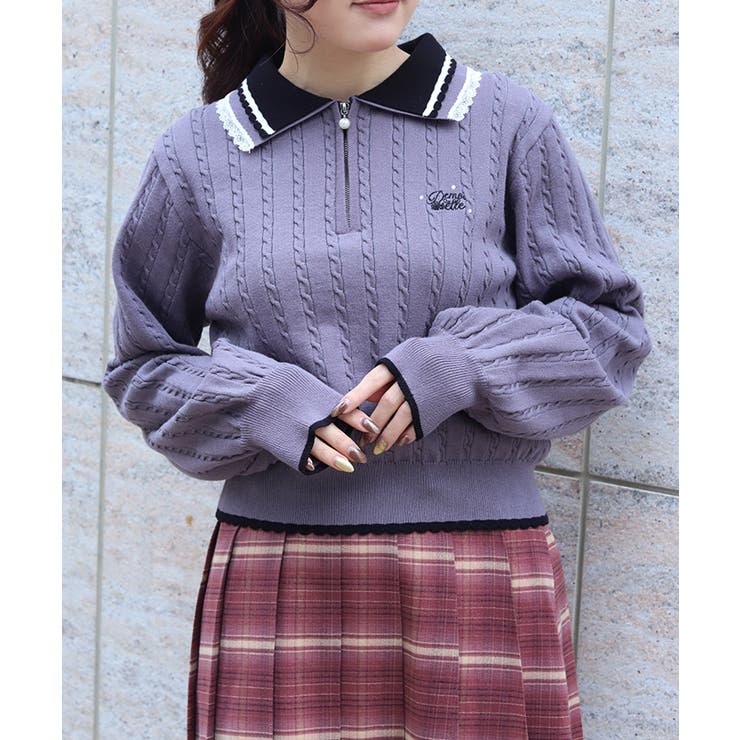 レース×バイカラーニットポロ | axes femme | 詳細画像4 