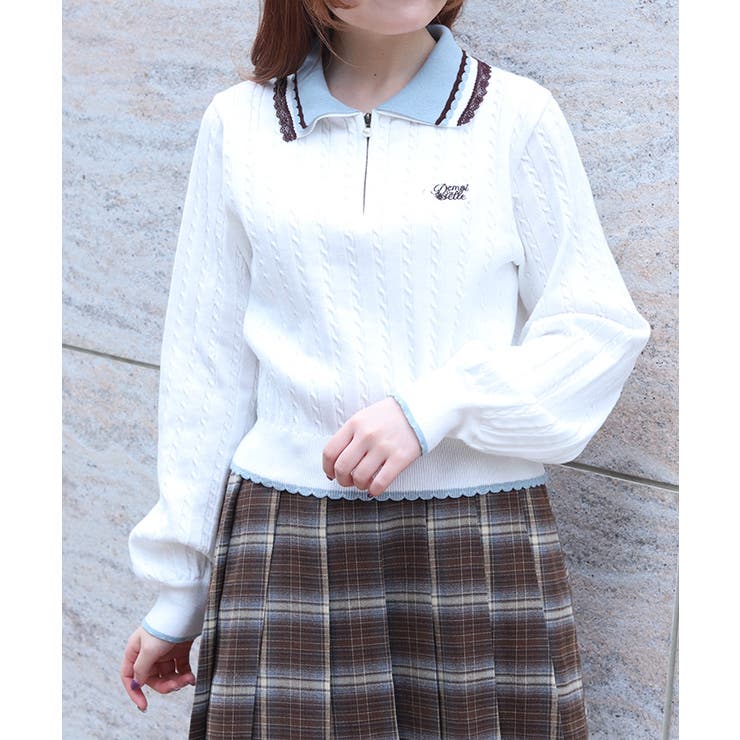 生成り | レース×バイカラーニットポロ | axes femme