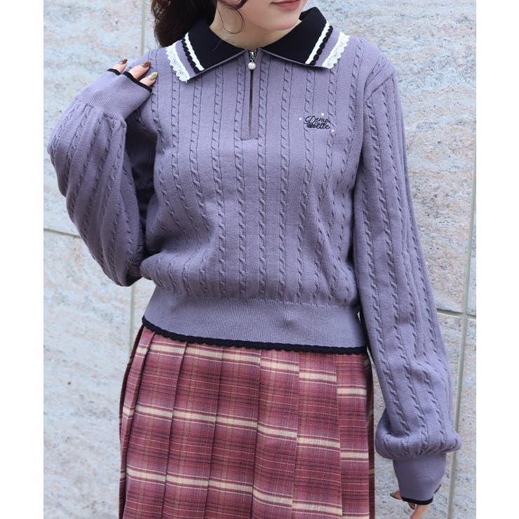 チャコール | レース×バイカラーニットポロ | axes femme