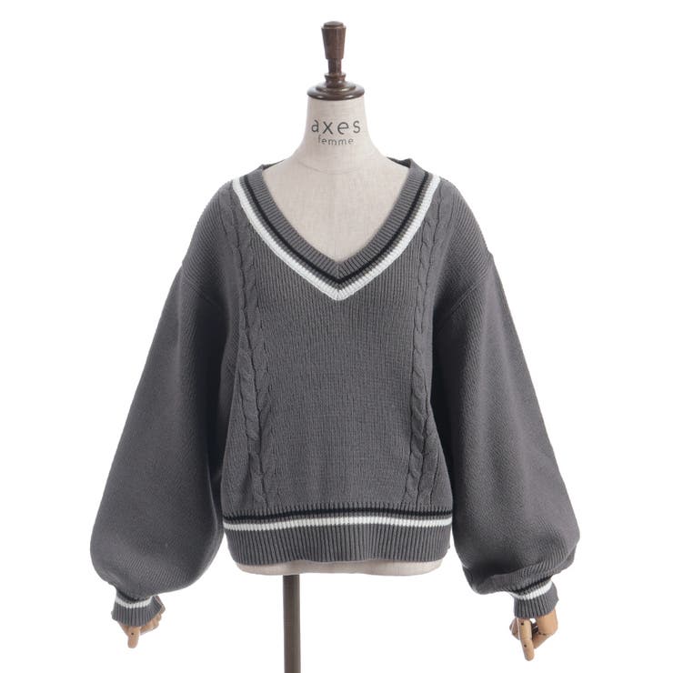 チャコール | ケーブルチルデンニットプルオーバー | axes femme