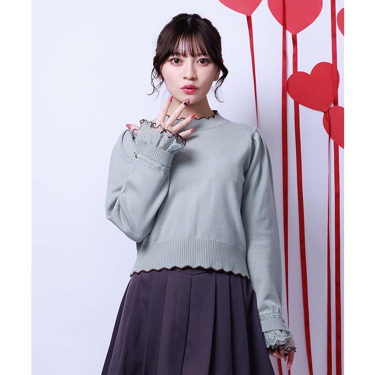 ミント | ハート釦バイカラーニットＰＯ | axes femme