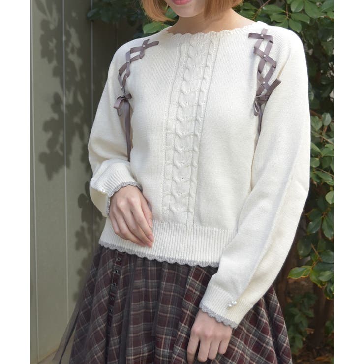 生成り | レースアップニットプルオーバー | axes femme