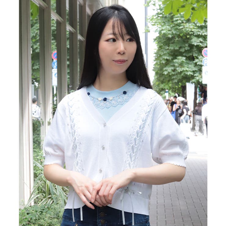 接触冷感レースアップカーディガン | axes femme | 詳細画像12 